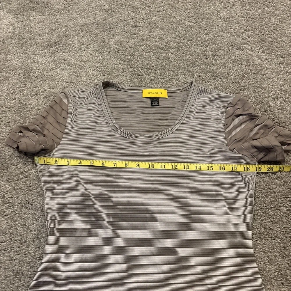 St. John Top Womens Medium Striped Pullover Shirt Office Stretch Layered Sleeves